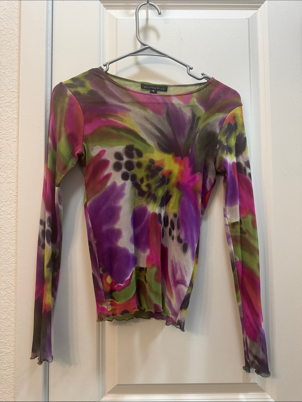 Weston Wear Long Sleeve Floral Mesh Top - Pink, Purple, Green